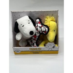 Peanuts 3 Piece Tough‎ Dog Toy Set Snoopy Woodstock Squeaker Bone